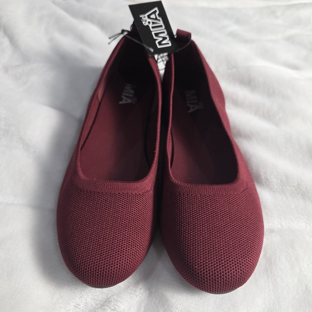 New MIA Caliste Women Burgundy Wine Rubber Sole Stretch Ballet Flat Loafer Sz 9